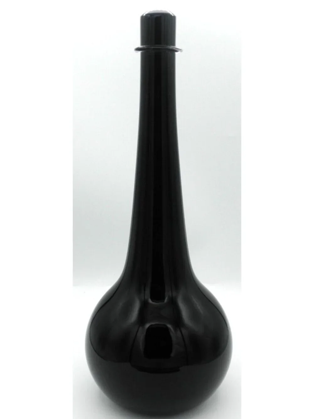 Silkwood Glass Hand Blown Black Glass Vase  applied Clear Glass Collar Signed